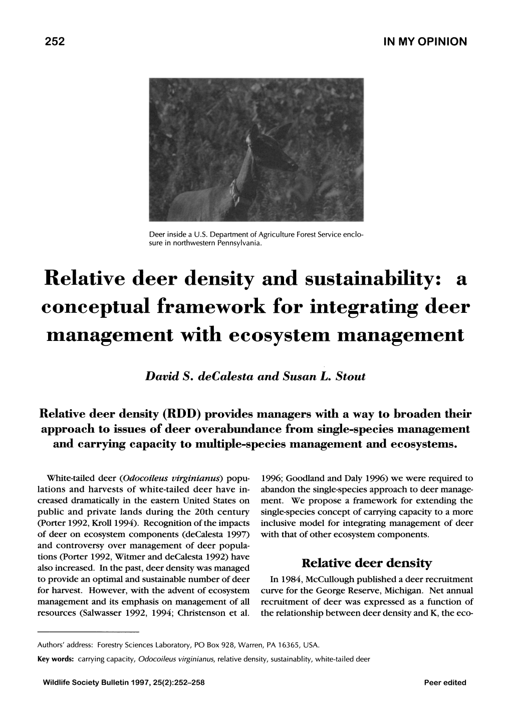 Relative Deer Density and Sustainability: a Conceptual Framework for Integrating Deer Management with Ecosystem Management