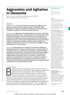 Aggression and Agitation in Dementia, None of Which Are Approved by the US Food and Drug Administration