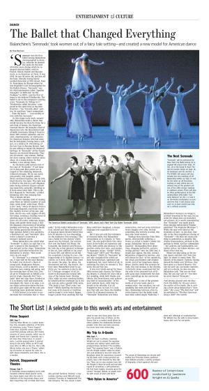 The Ballet That Changed Everything Balanchine’S ‘Serenade’ Took Women out of a Fairy Tale Setting—And Created a New Model for American Dance