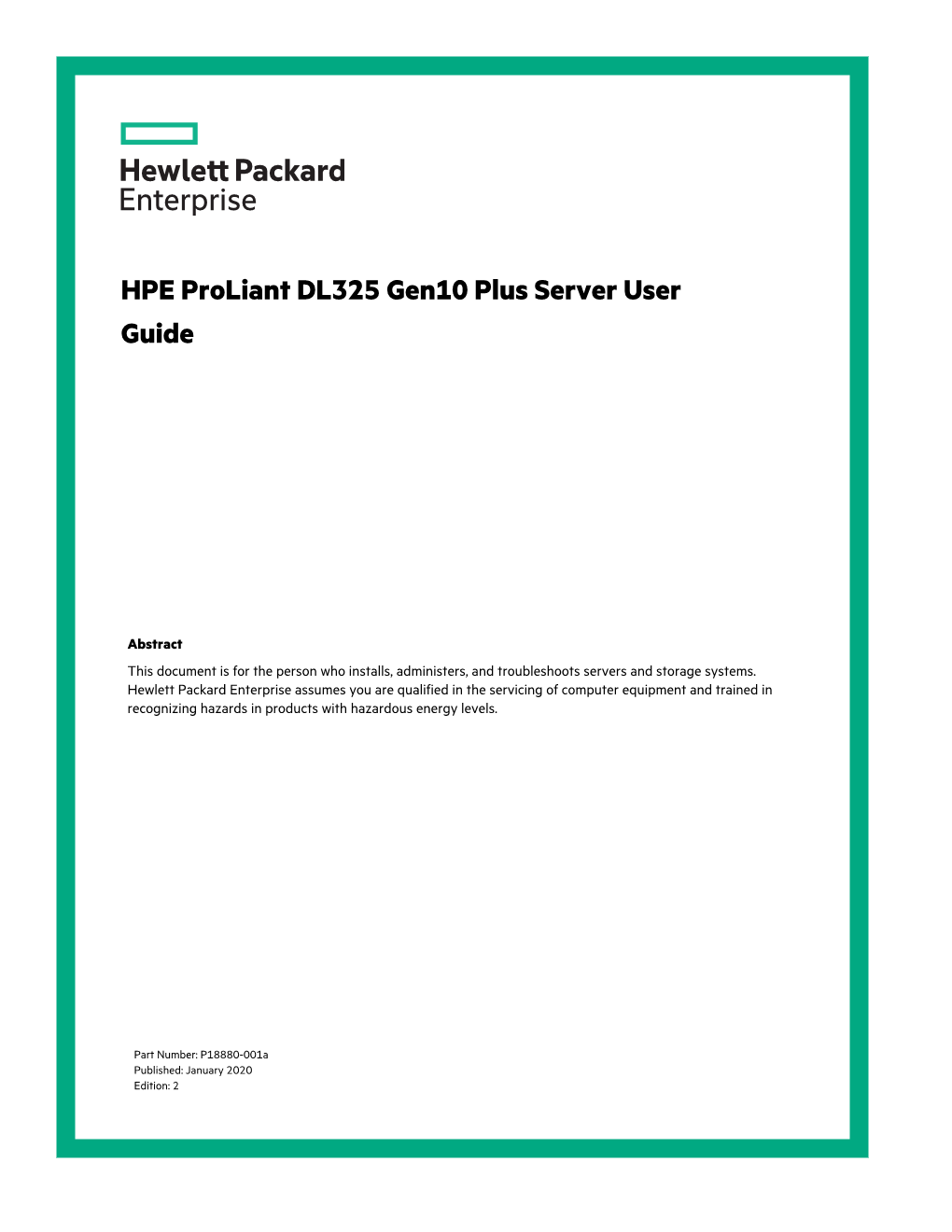 HPE Proliant DL325 Gen10 Plus Server User Guide