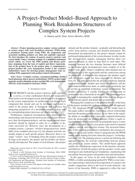 A Project–Product Model–Based Approach to Planning Work Breakdown Structures of Complex System Projects A