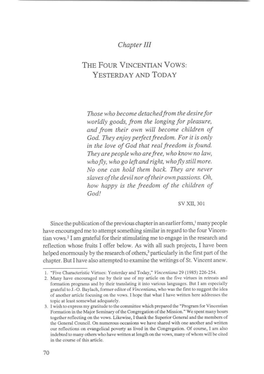 Chapter III the FOUR VINCENTIAN VOWS: YESTERDAY and TODAY
