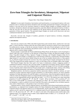 Zero-Sum Triangles for Involutory, Idempotent, Nilpotent and Unipotent Matrices