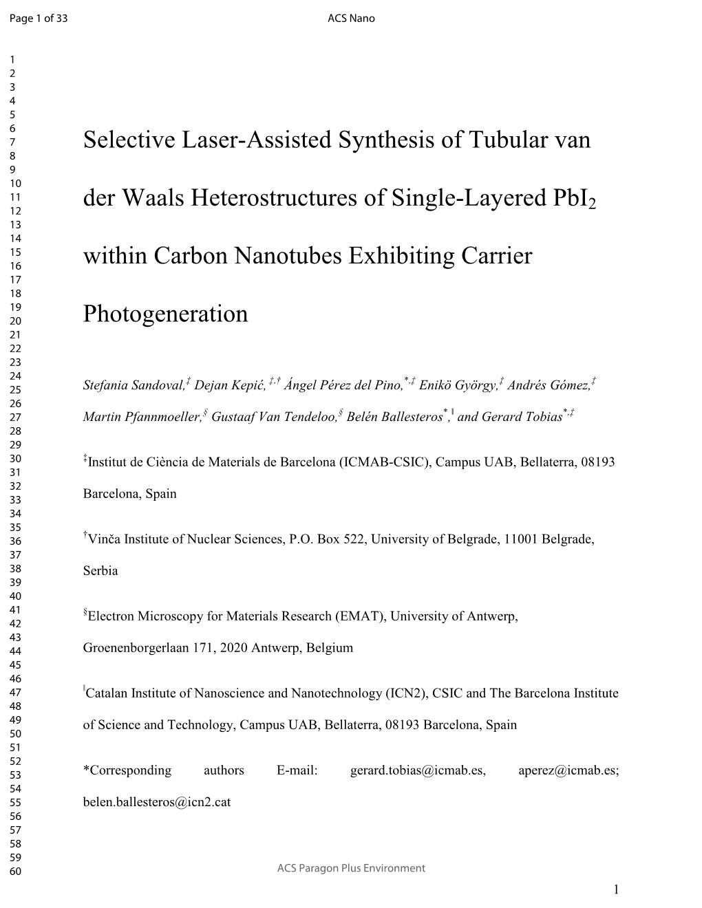 Selective Laser-Assisted Synthesis of Tubular Van Der Waals