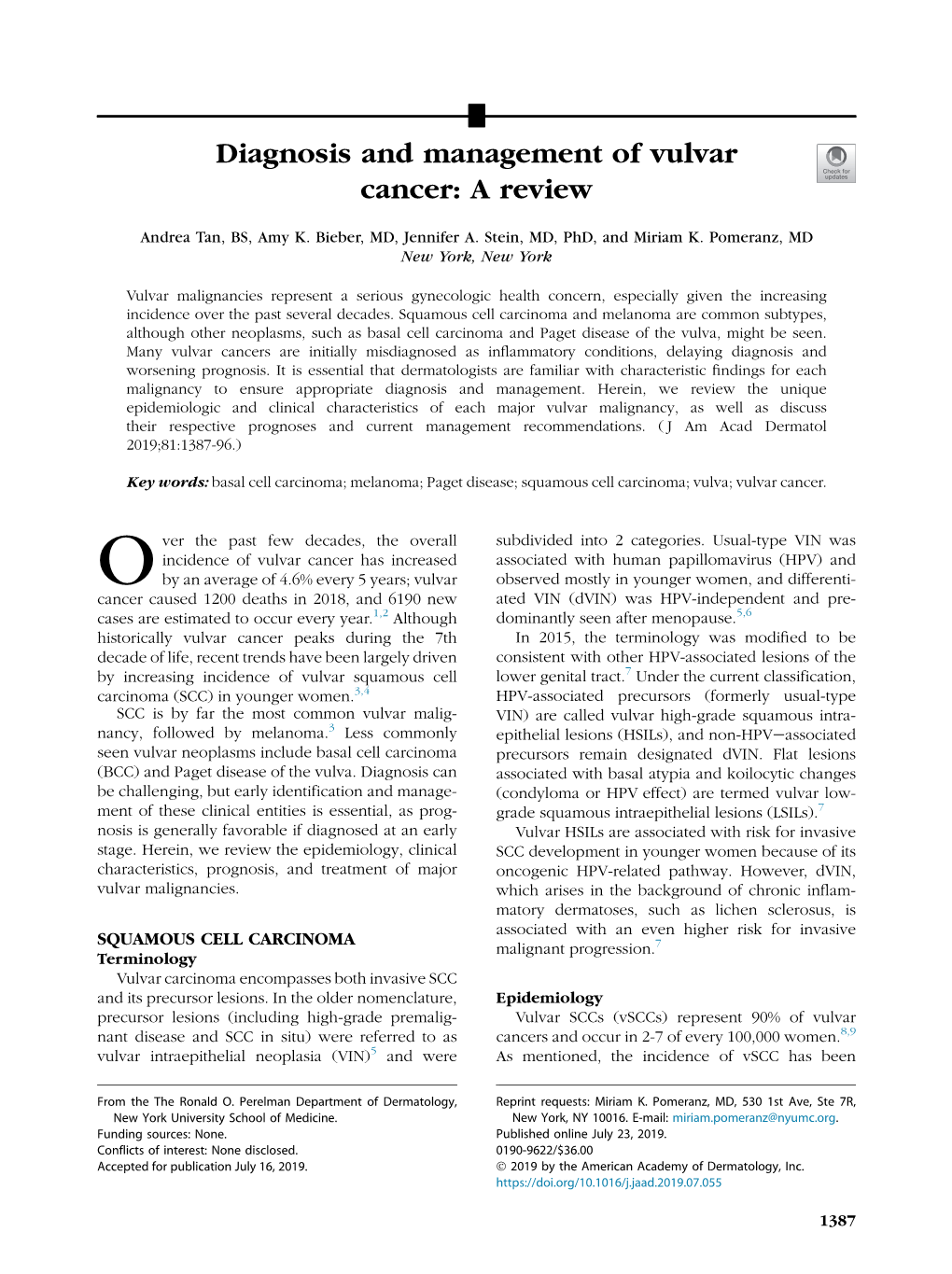 Diagnosis and Management of Vulvar Cancer: a Review