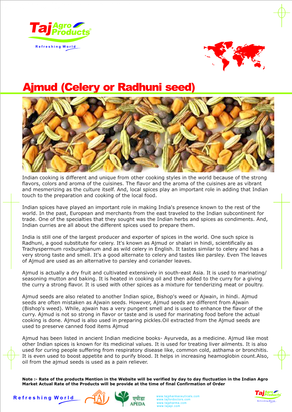 Ajmud (Celery Or Radhuni Seed) Agro Products Manufacturers, Processors, Exporters, Suppliers, Traders in India FMCG Company Taj Agro Products®