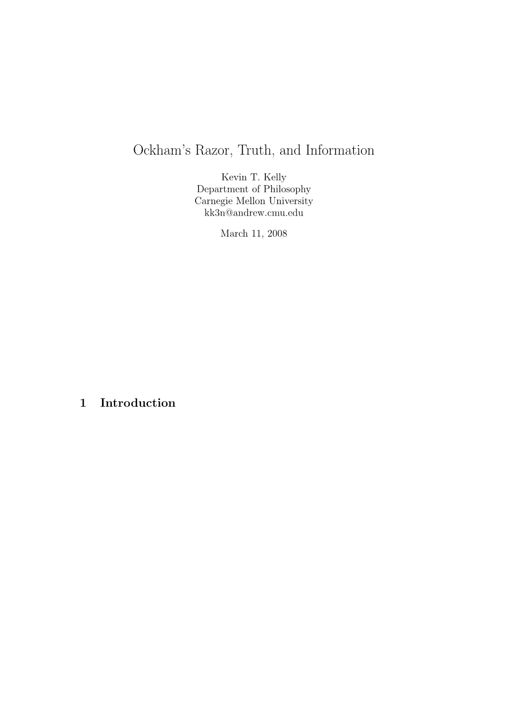 Ockham's Razor, Truth, and Information