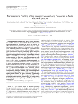 Transcriptome Profiling of the Newborn Mouse Lung Response to Acute Ozone Exposure