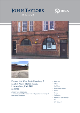 Former Nat West Bank Premises, 7 Market Place, Market Rasen