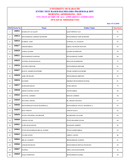 Pharm-D & Dpt Morning Admissions