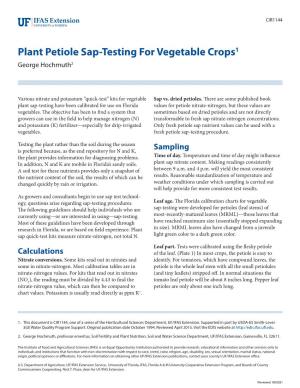 Plant Petiole Sap-Testing for Vegetable Crops1 George Hochmuth2