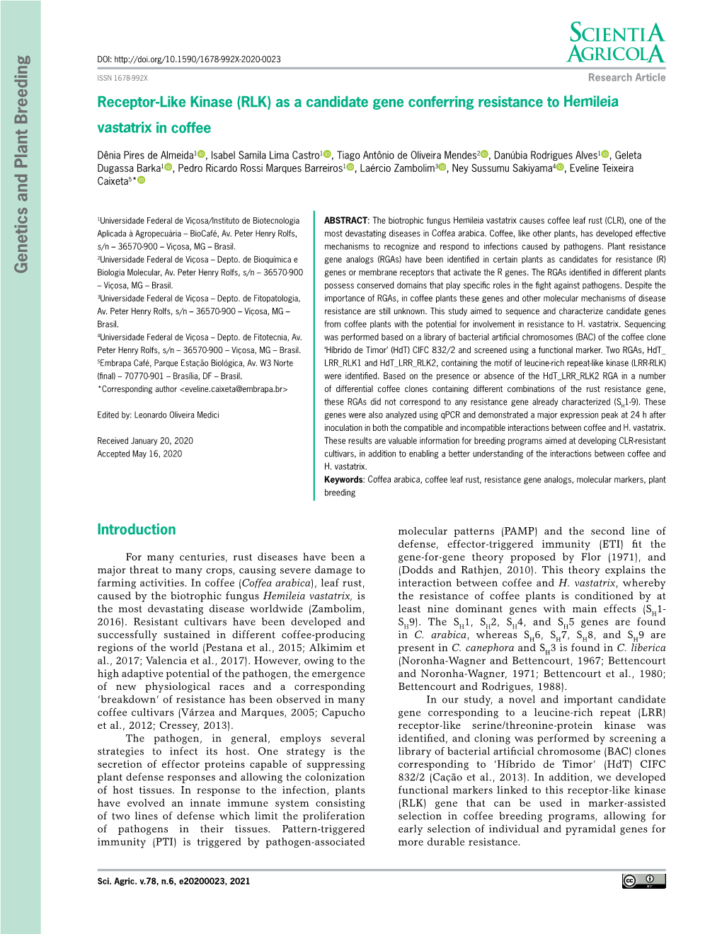 Receptor-Like Kinase (RLK) As a Candidate Gene Conferring Resistance to Hemileia Vastatrix in Coffee