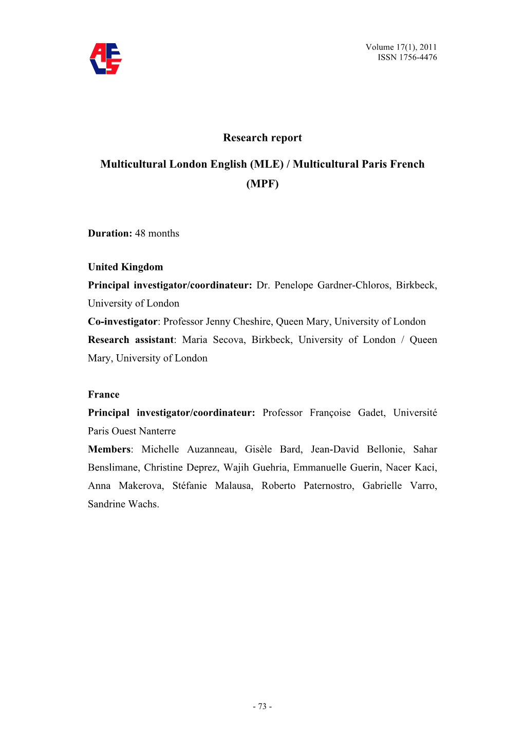 Research Report Multicultural London English (MLE)