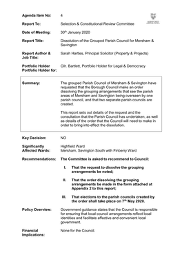 Dissolution of the Grouped Parish Council for Mersham and Sevington