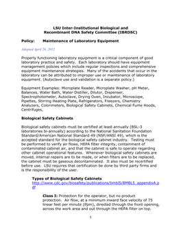 (IBRDSC) Policy: Maintenance of Laboratory Equipment