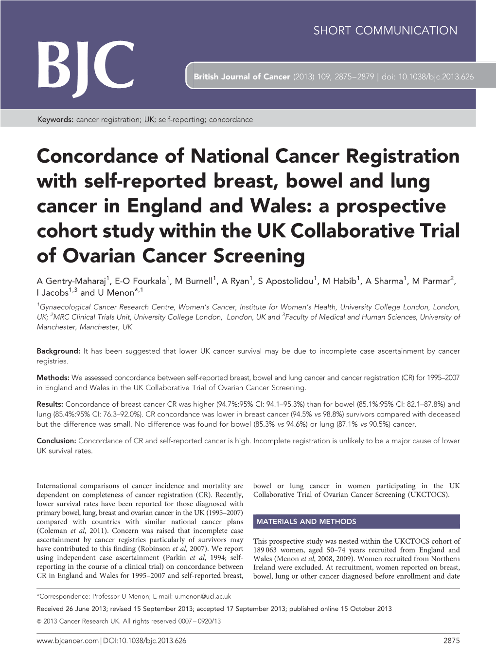 Concordance of National Cancer Registration with Self-Reported Breast, Bowel and Lung Cancer in England and Wales