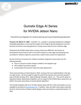 Gumstix Edge AI Series for NVIDIA Jetson Nano