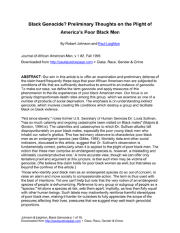 Preliminary Thoughts on the Plight of America's Poor Black