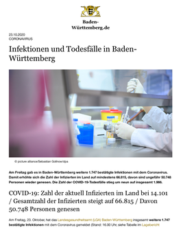 Infektionen Und Todesfälle in Baden-Württemberg