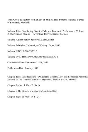 Introduction to "Developing Country Debt and Economic Performance, Volume 2: the Country Studies -- Argentina, Bolivia, Brazil, Mexico"