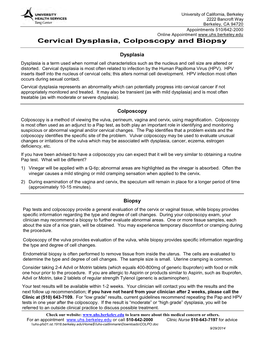 Cervical Dysplasia, Colposcopy and Biopsy