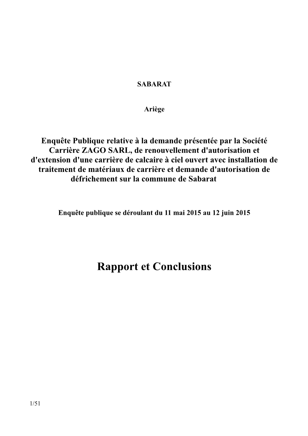 Rapport Et Conclusions