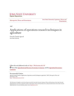 Applications of Operations Research Techniques in Agriculture Ramesh Chandra Agrawal Iowa State University