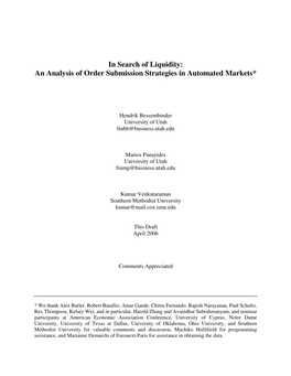 In Search of Liquidity: an Analysis of Order Submission Strategies in Automated Markets*