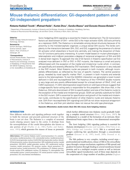 Mouse Thalamic Differentiation: Gli-Dependent Pattern and Gli-Independent Prepattern