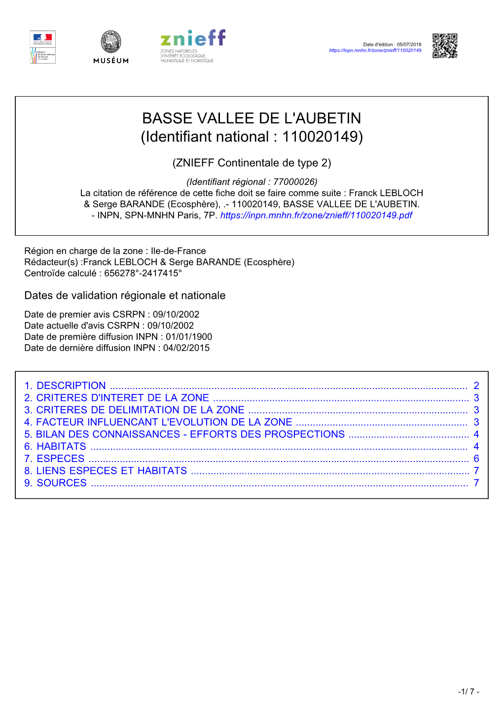 BASSE VALLEE DE L'aubetin (Identifiant National : 110020149)