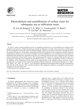 Electrodialysis and Nanofiltration of Surface Water for Subsequent Use
