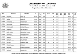 UNIVERSITY of LUCKNOW Overall Rank List of UG Courses-2018 Program Name: B.Com.\B.Com.(Hons)