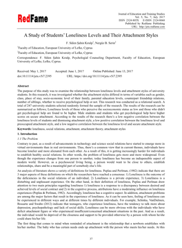 A Study of Students' Loneliness Levels and Their Attachment Styles