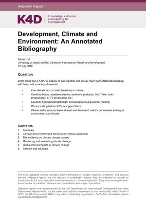Development, Climate and Environment: an Annotated Bibliography