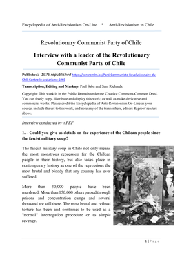 Revolutionary Communist Party of Chile Interview with a Leader of The