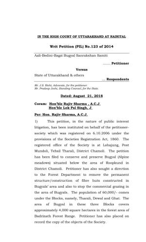 Writ Petition (PIL) No.123 of 2014