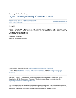 "Good English": Literacy and Institutional Systems at a Community Literacy Organization