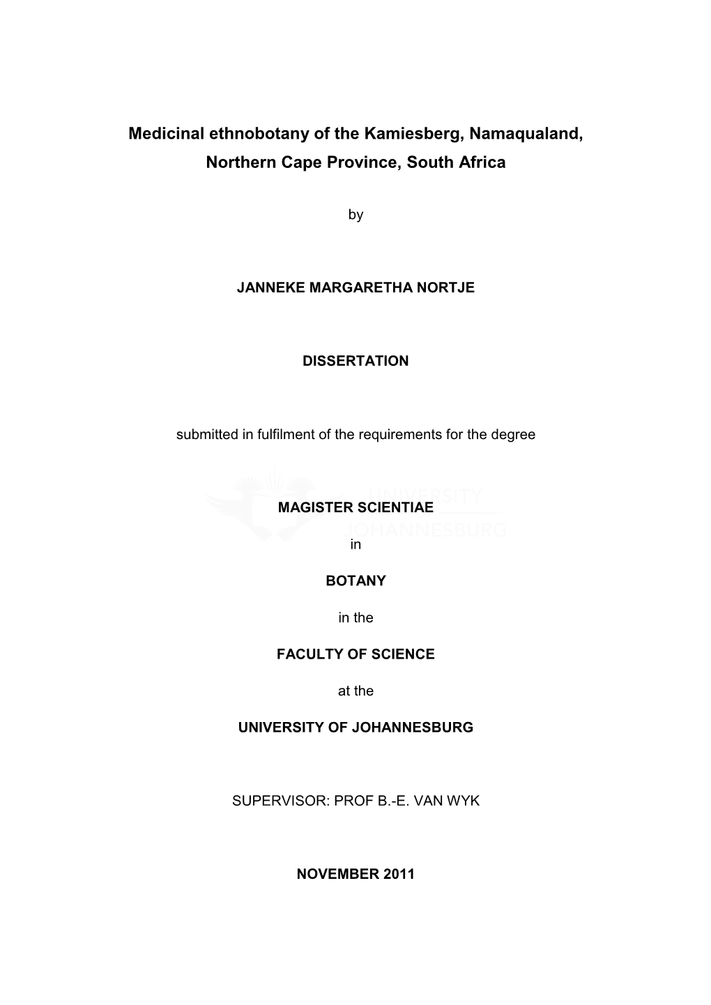 Medicinal Ethnobotany of the Kamiesberg, Namaqualand, Northern Cape Province, South Africa