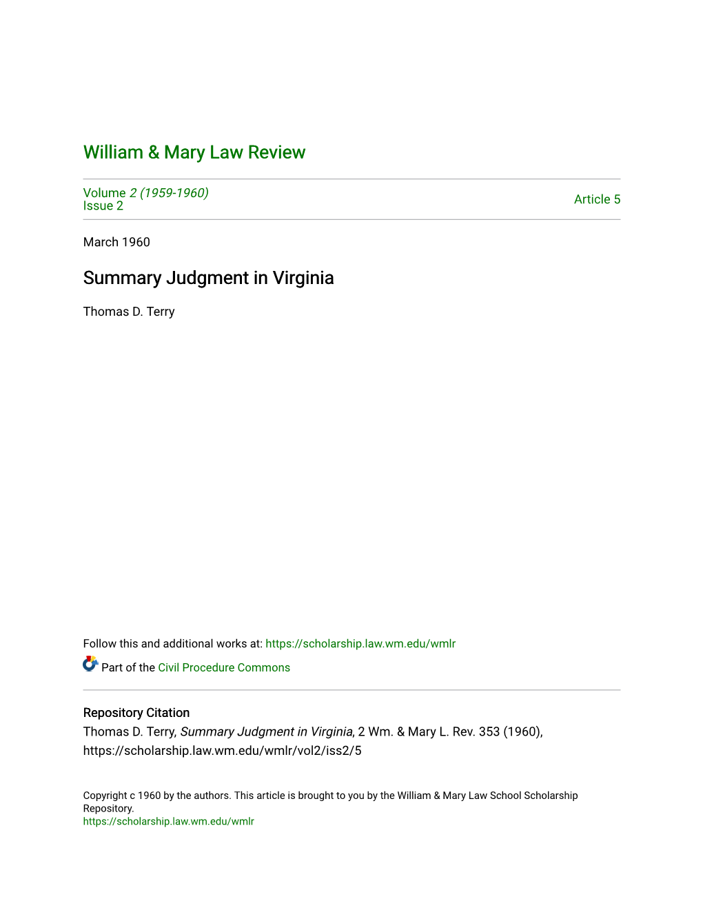 Summary Judgment in Virginia