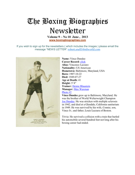 The Boxing Biographies Newsletter Volume 9 – No 10 June , 2013