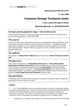 Crossness Sewage Treatment Works in the London Borough of Bexley Planning Application No