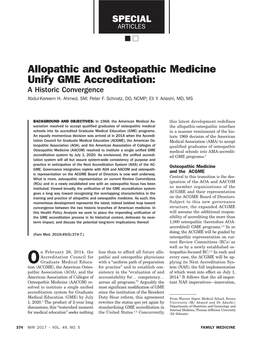 Allopathic and Osteopathic Medicine Unify GME Accreditation: a Historic Convergence Abdul-Kareem H