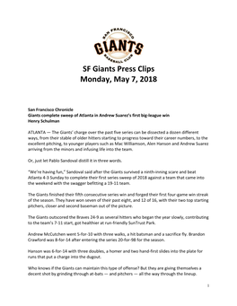 SF Giants Press Clips Monday, May 7, 2018