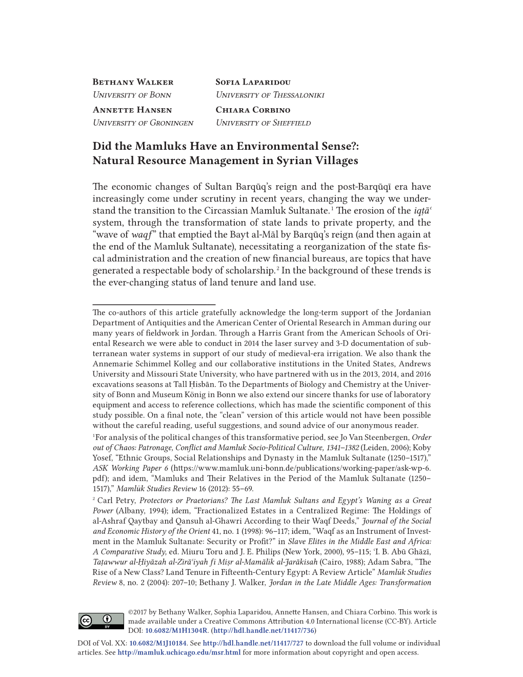 Natural Resource Management in Syrian Villages (MSR XX, 2017)