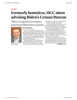 Formerly Homeless, HCC Alum Advising Biden's Census Bureau