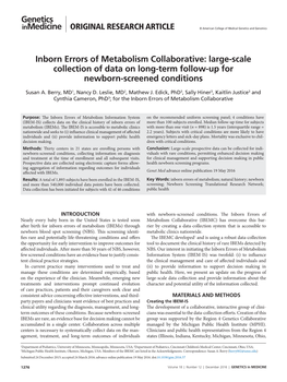 Inborn Errors of Metabolism Collaborative: Large-Scale Collection of Data on Long-Term Follow-Up for Newborn-Screened Conditions