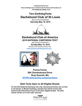 Dachshund Club of St Louis AKC Event # 2019020404 Saturday May 18, 2019