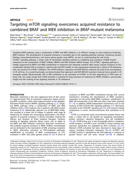 Targeting Mtor Signaling Overcomes Acquired Resistance to Combined BRAF and MEK Inhibition in BRAF-Mutant Melanoma