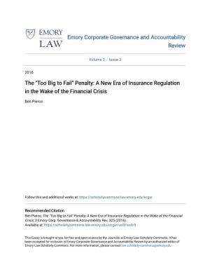 "Too Big to Fail" Penalty: a New Era of Insurance Regulation in the Wake of the Financial Crisis