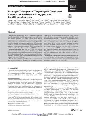 Strategic Therapeutic Targeting to Overcome Venetoclax Resistance in Aggressive B-Cell Lymphomas Lan V